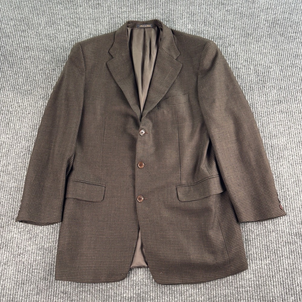 Vintage Trussini Sport Coat 42 L Taupe Wool Houndstooth Designer Boyds Italy